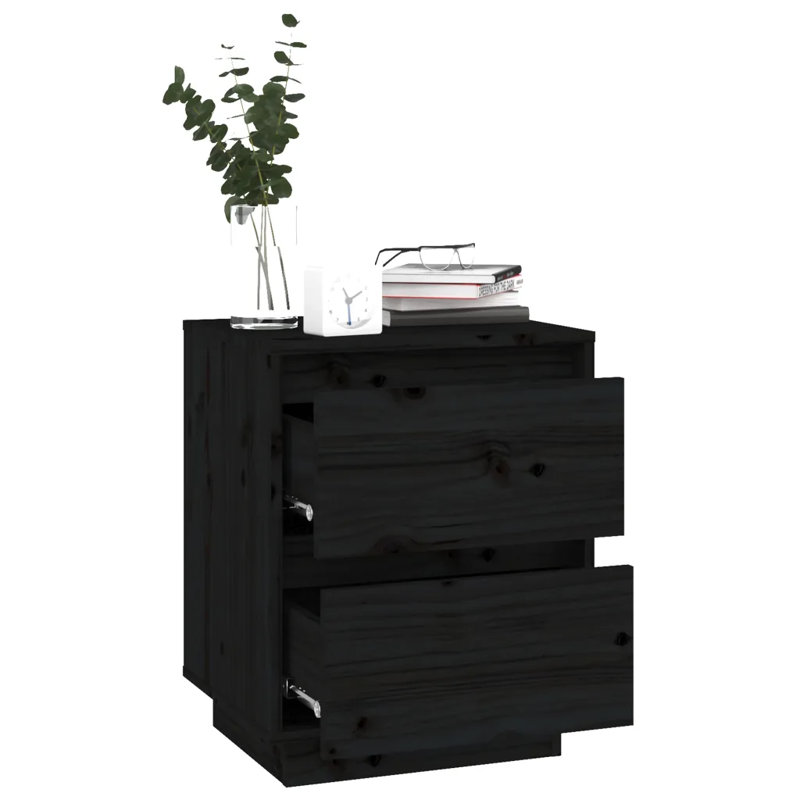 Greeta 40cm W Solid Wood Bedside Table, Black