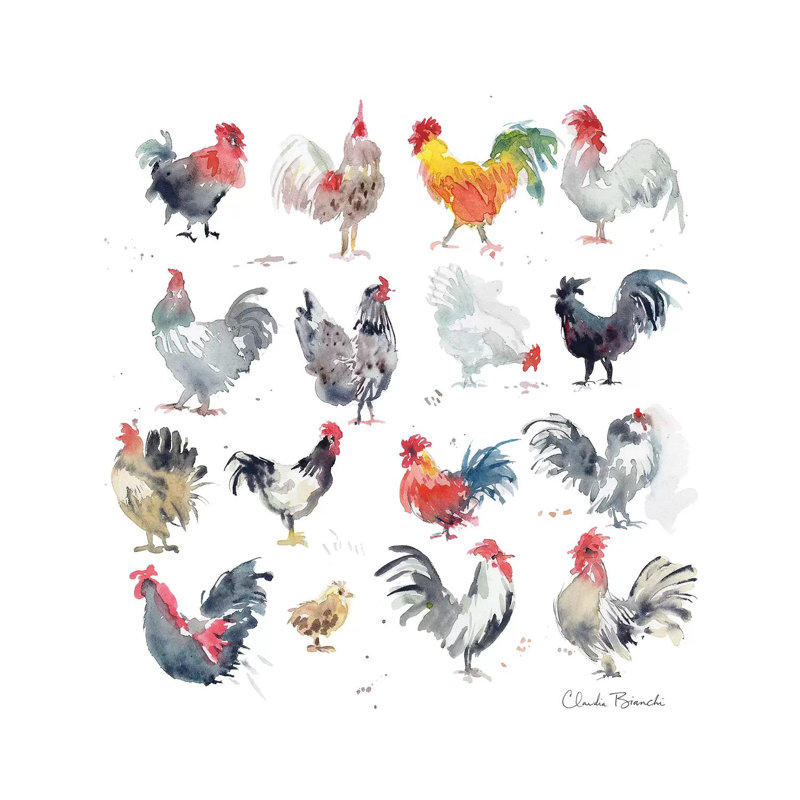 Mini Chickens by Claudia Bianchi - Wrapped Canvas Painting, 45.72 cm H x 45.72 cm W x 1.91 cm D