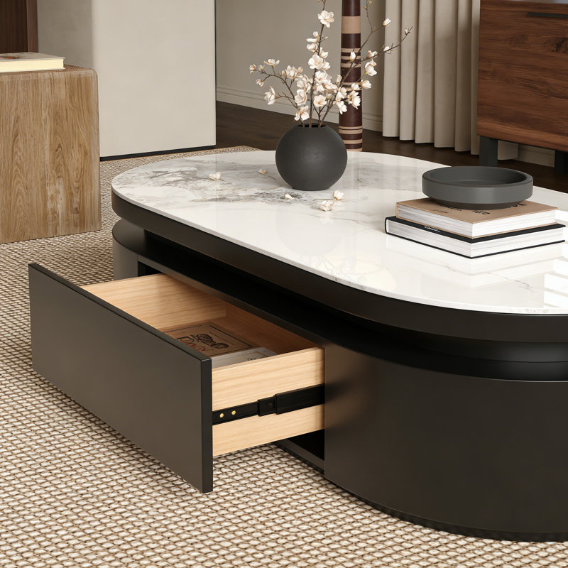 Table basse ovale avec tiroirs Modern Simplicity, H 15,74 po x L 55,11 po x l 27,55 po