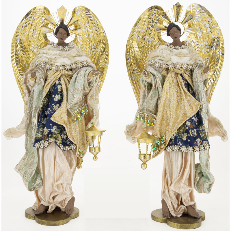 2 Piece Christmas African American Guiding Angel Set, 22 Inches