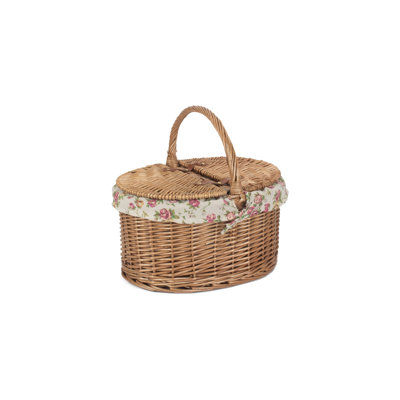 Wicker Lidded Picnic Hamper Basket with Lining