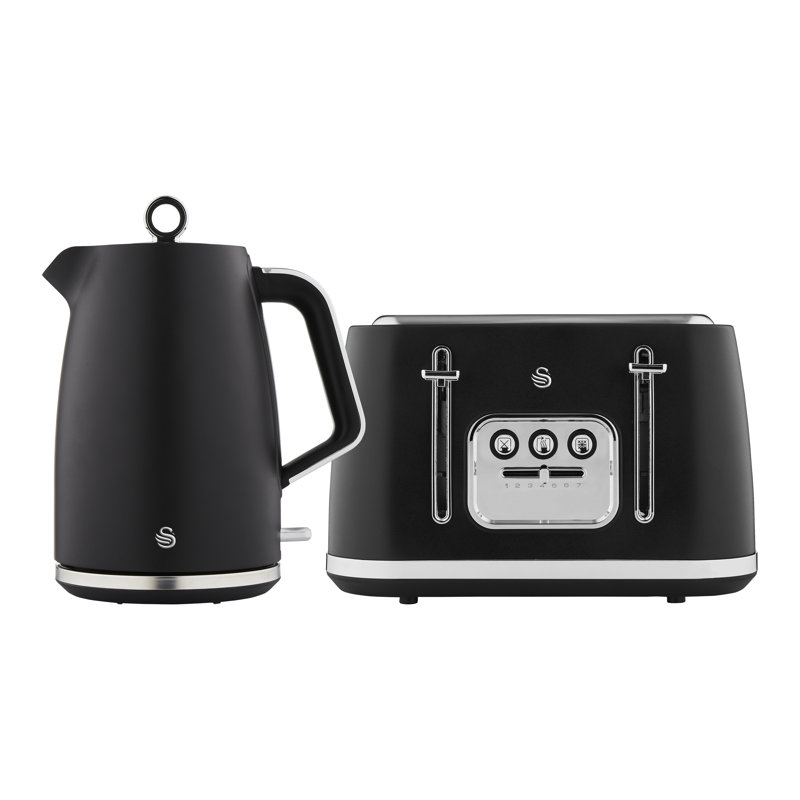Swan Serenity 1.7L Electric Tea Kettle & 4 Slice Toaster, Black