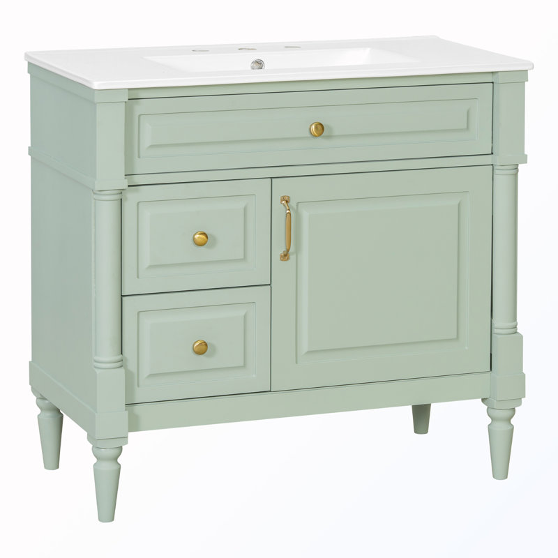 Freestanding Bathroom Cabinet With Flip Drawer, Green