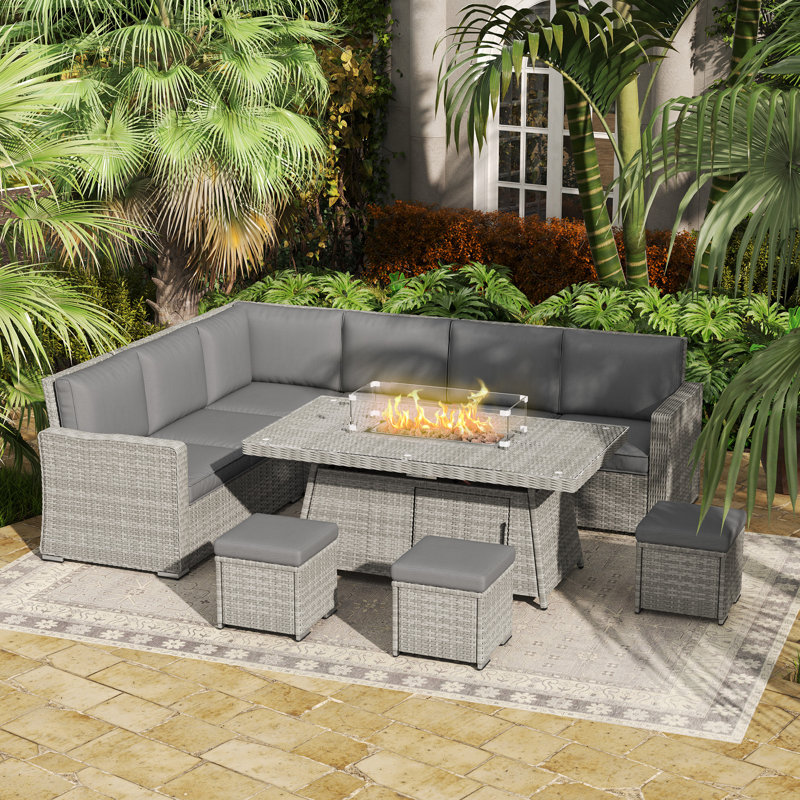 Wicker 9 - Person Garden Lounge Set with Cushions