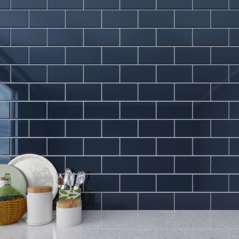 Subway Glass Tile 3" x 6", Midnight Blue