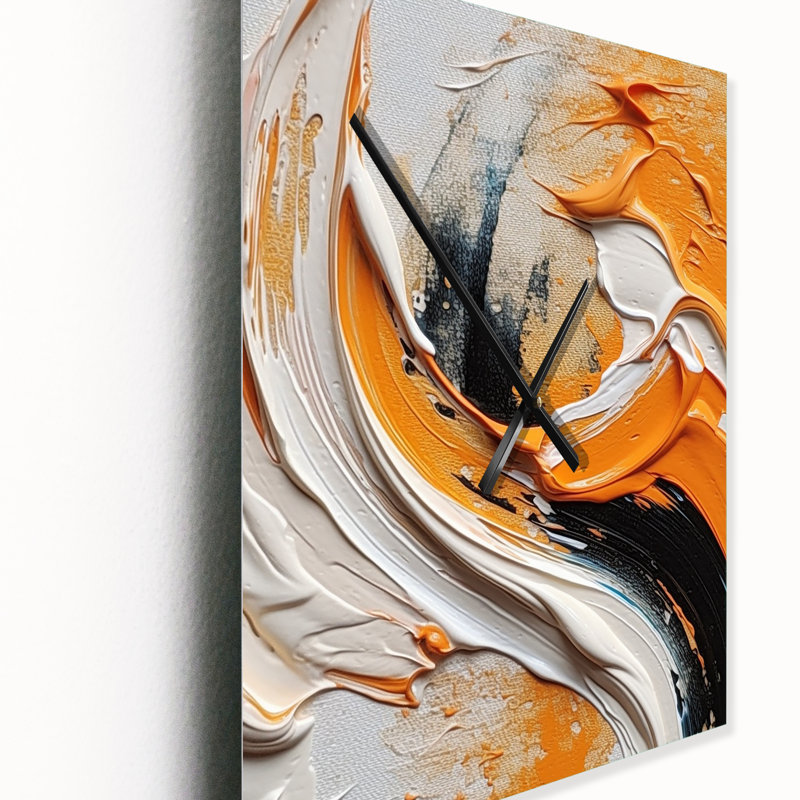 Horloge murale orange et noire Mystic Spirals IV - Abstract Spirals, Petit