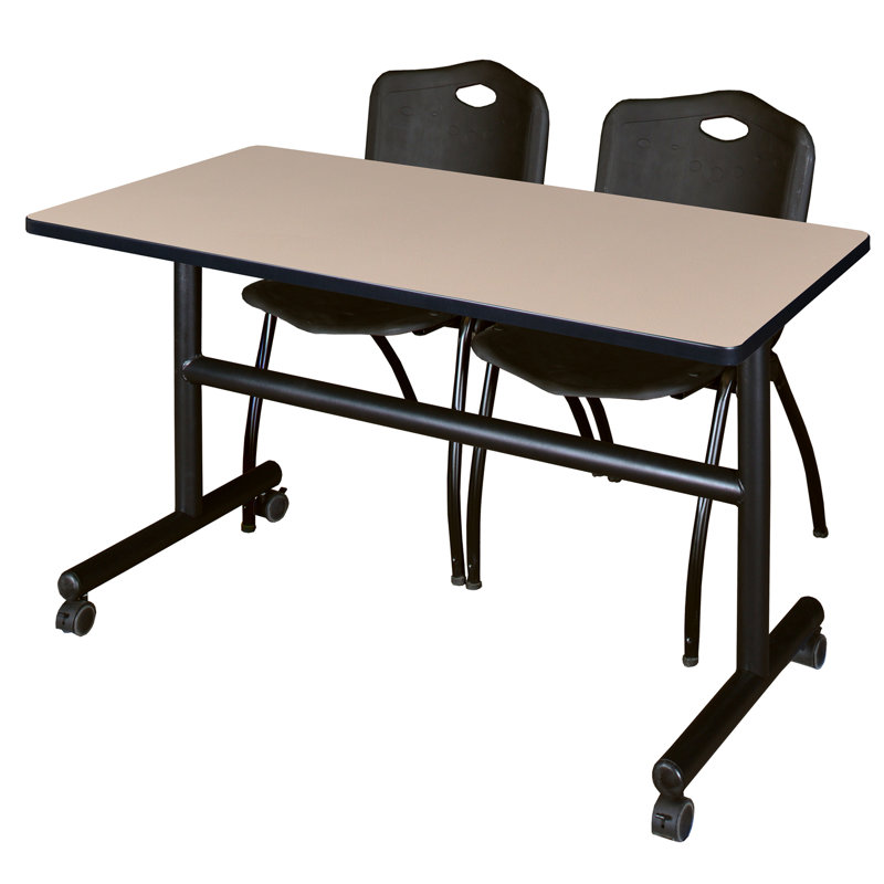 Table gigogne d'appoint Nevjana, 2 chaises empilables, H 29 po x l 60 po x P 30 po, Érable, Noir