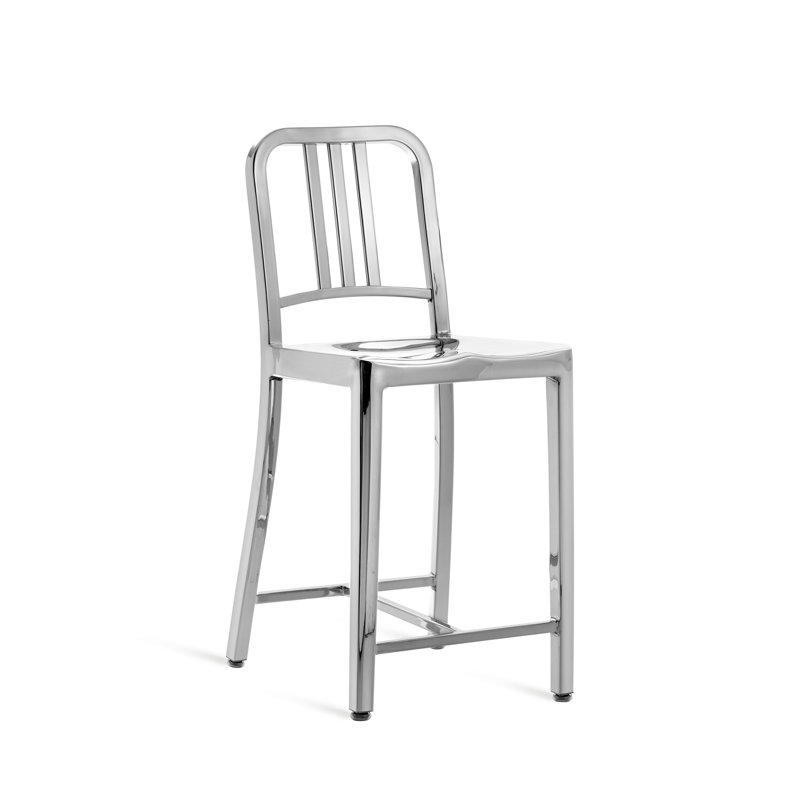 Navy 24" Barstool, Hand Polished Aluminum