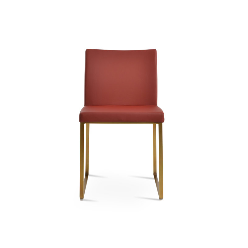Aria Metal Upholstered Back Dining Chair, Red PPM Leatherette, Brass