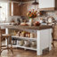 Îlot de cuisine en bois avec tablette de rangement, table de préparation de cuisine de ferme de 55,12 po pour la salle à manger