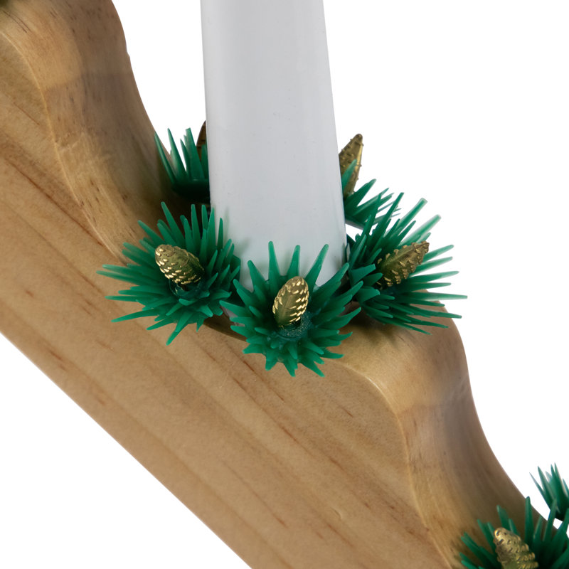 Pont candélabre de Noël à DEL - 13 po - Bois naturel - C6 lumières claires