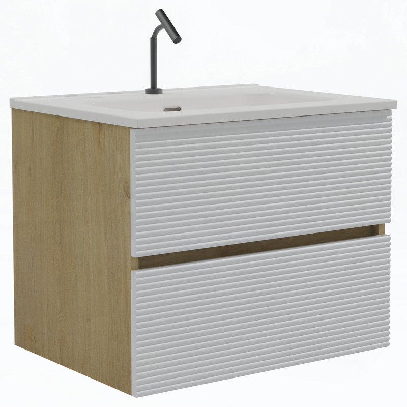 Meuble-lavabo 24 po avec lavabo, Blanc / Chêne clair