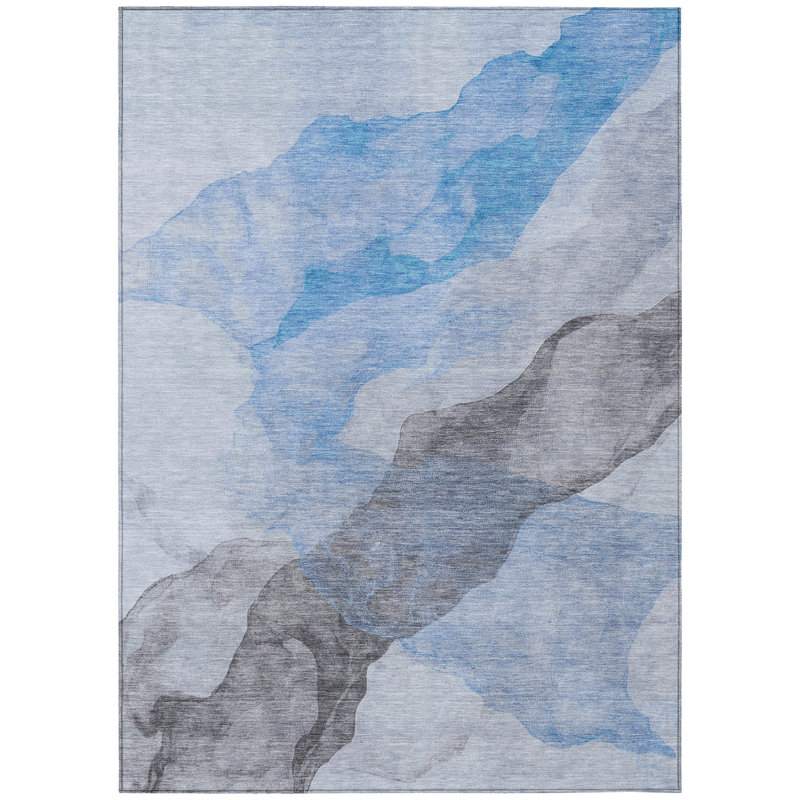 Tapis d'extérieur lavable abstrait bleu ciel et gris 3 pi x 5 pi