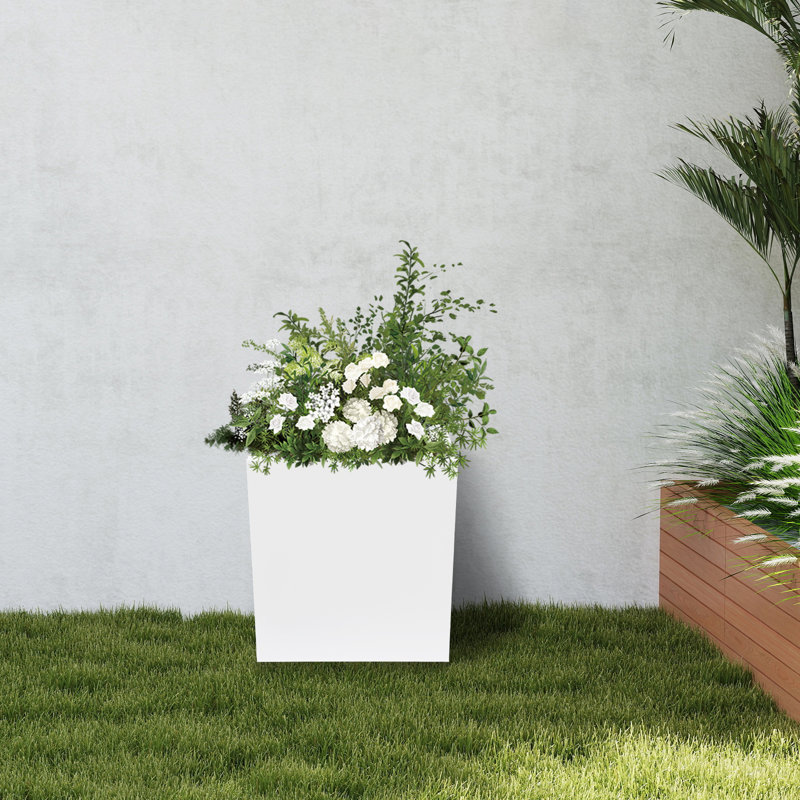 Boîte à fleurs en métal, Blanc, H 20 po x l 18 po x P 18 po