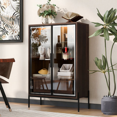 51.2'' Freestanding Display Cabinet With 2 Storage Drawers, Pantry With Glass Doors And Led Lighting, Curio Cabinet With Glass Door And 4-Tier Adjustable Shelves