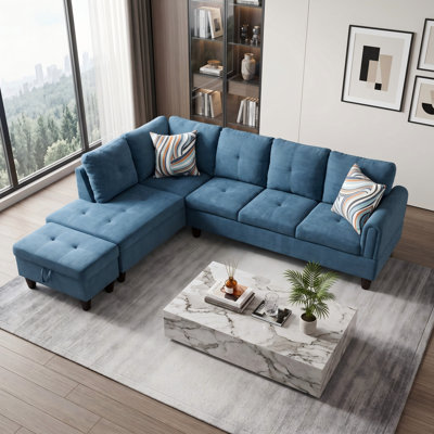Upholstered Reversible Sectional Sofa with Storage Ottoman