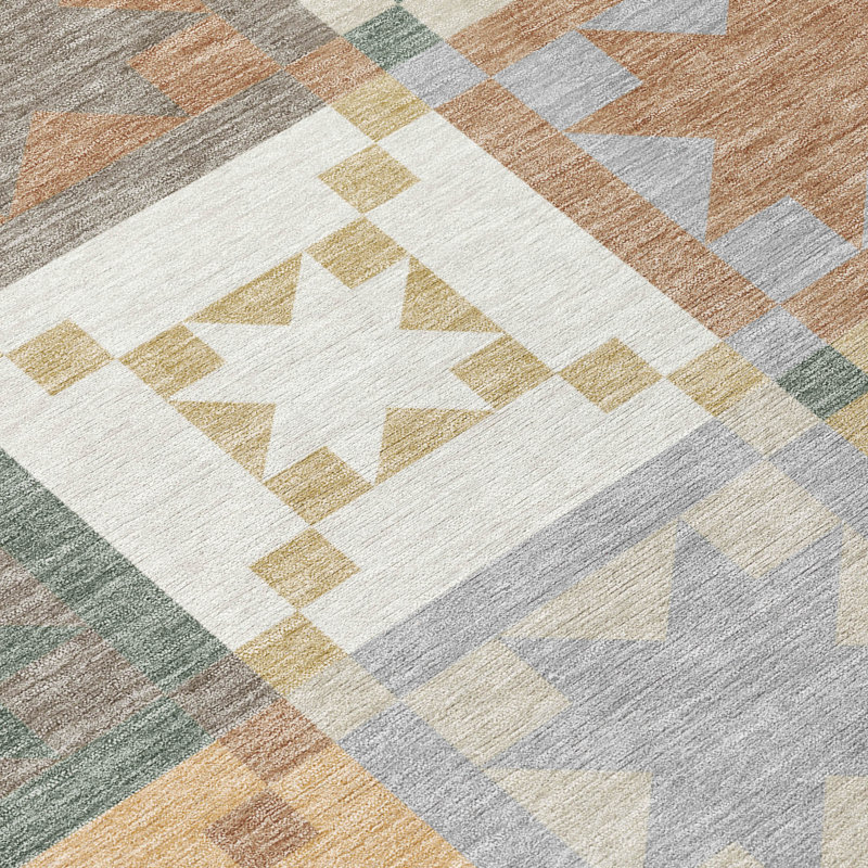Machine Washable Indoor/Outdoor Chantille ACN2538 Patchwork Rug, Rectangle 8' x 10', Ivory