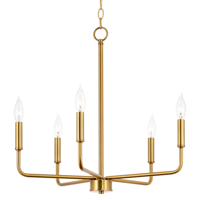 Lustre moderne 5 lumières Orkanger 21,5, hauteur de suspension réglable, Laiton chaleureux