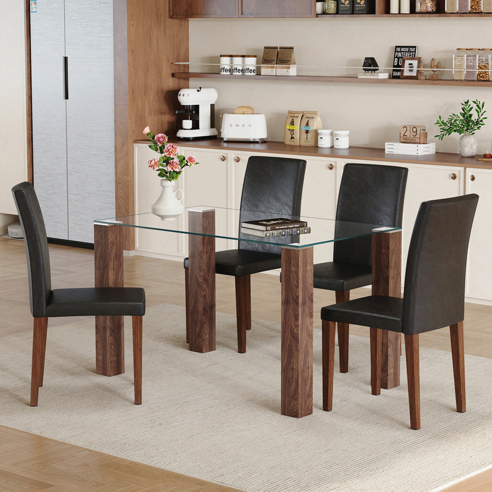 Wrought Studio Table and chair set.A 49.6*30 Inch Transparent Tempered ...