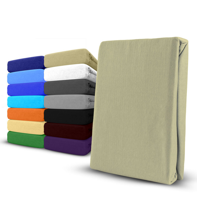 100% Cotton Jersey Knit Fitted Sheet, 200 x 220cm, Beige