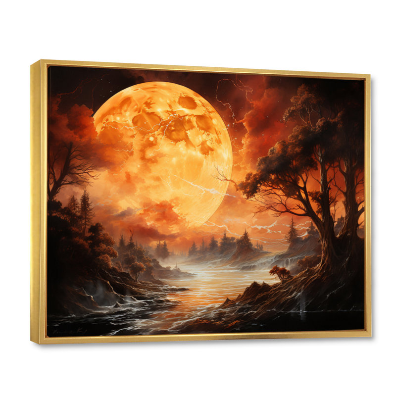 Planète Vénus, ambre lumineux II sur toile, H 24 po x l 32 po x P 1 po, Cadre flottant doré