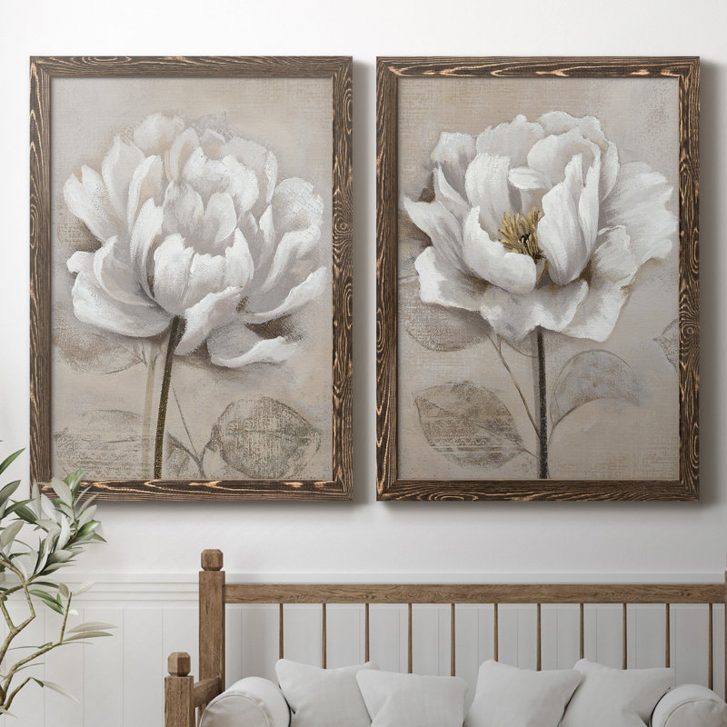 "Soft White I", ensemble de 2 reproductions d'art, H 44 po x l 31 po, Toile avec cadre photo sans passe-partout, Noyer