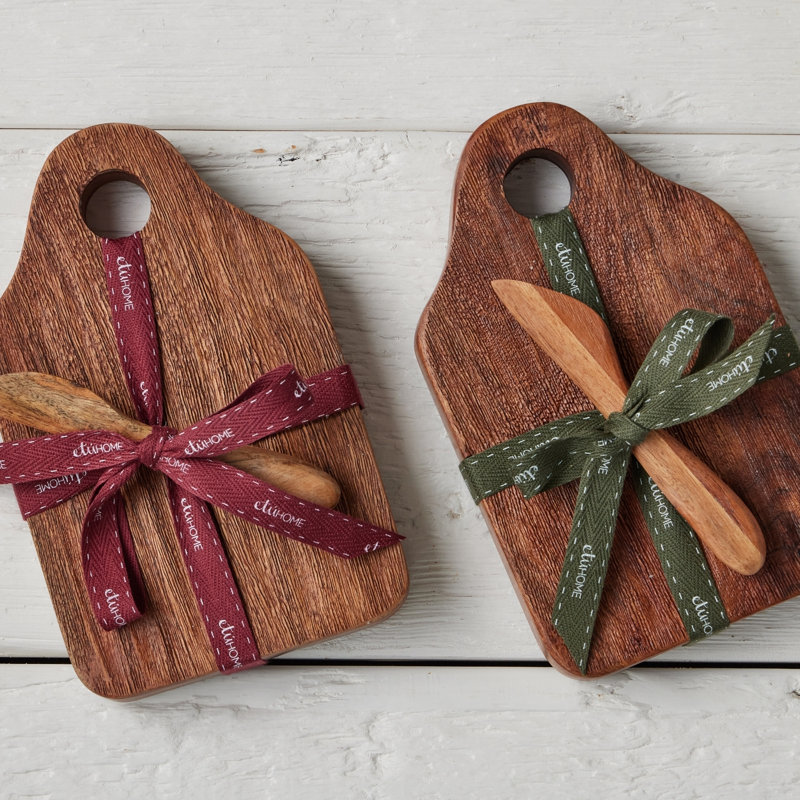 Mini Appetizer Board - Spruce - White Ribbon, Natural, Merlot Red