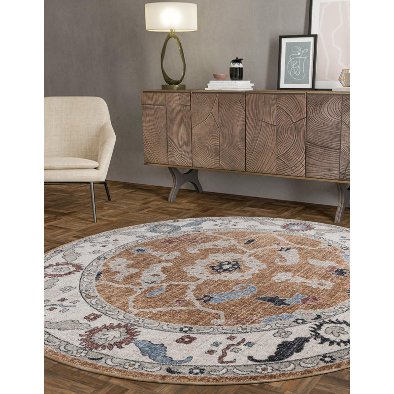 Tapis oriental beige amande Paarth Paarth, Rond 7 pi