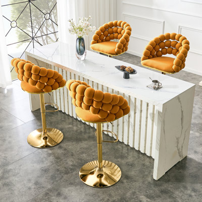 Tabourets de bar pivotants réglables, chaises de bar luxueuses en velours tissé à bulles, tabourets de bar à hauteur de comptoir en métal doré avec repose-pieds, tabouret de bar moderne pour bar personnel, îlot de cuisine, pub