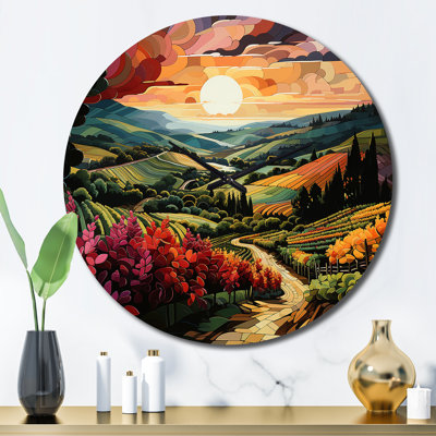 Horloge murale Vineyard Sunset Rows Of Ruby Landscape I