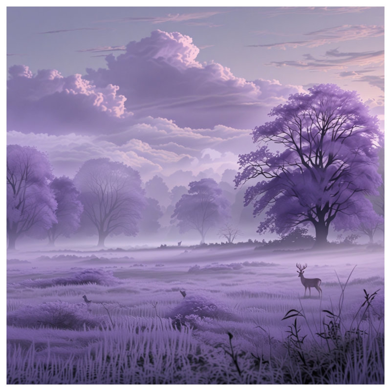 Tapisserie murale forêt mauve «Misty», H 104 po x 88 avec 4 œillets