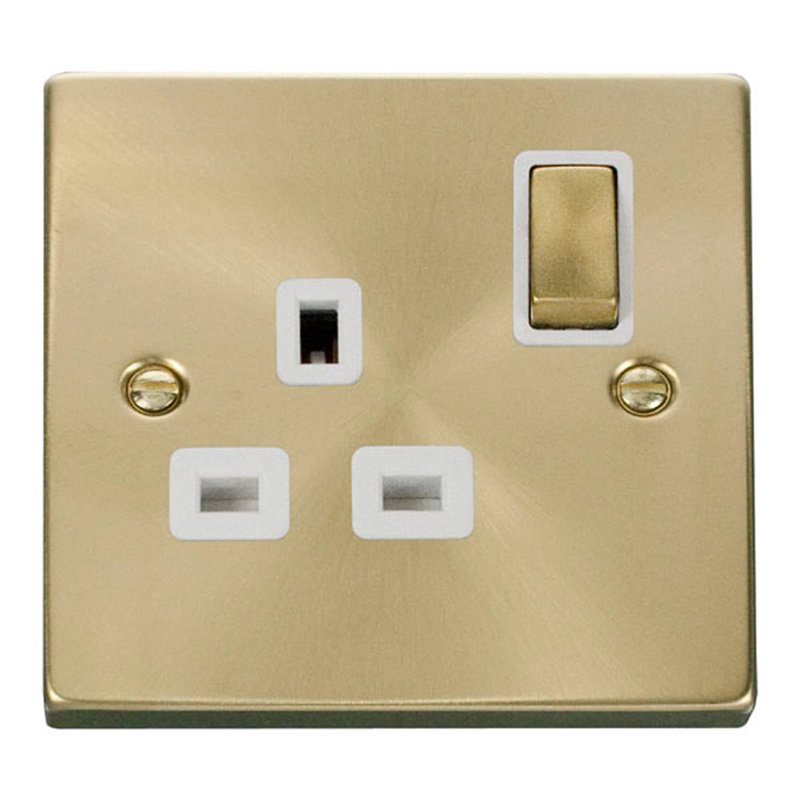 Satin Brass 1 Gang 13A DP Ingot Switched Plug Socket