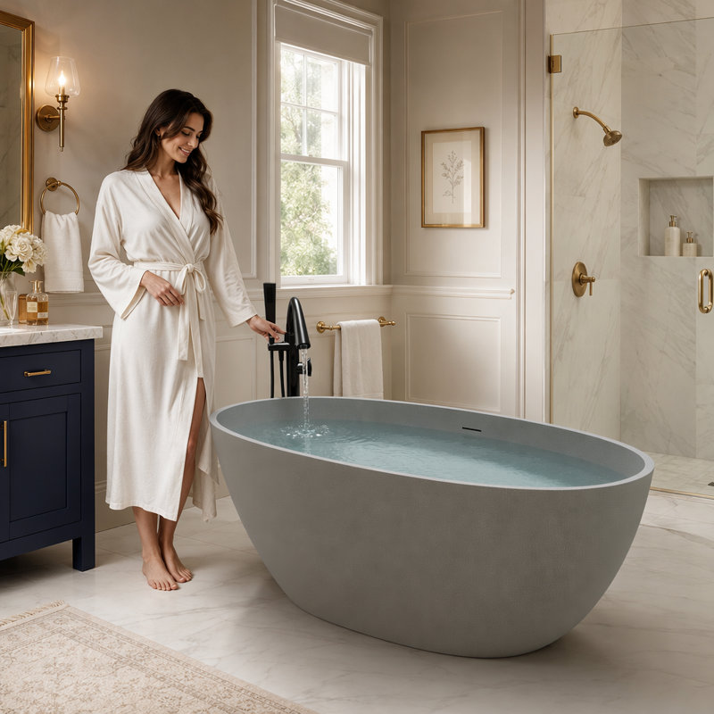 Baignoire de trempage autoportante 59 po, Gris luxe