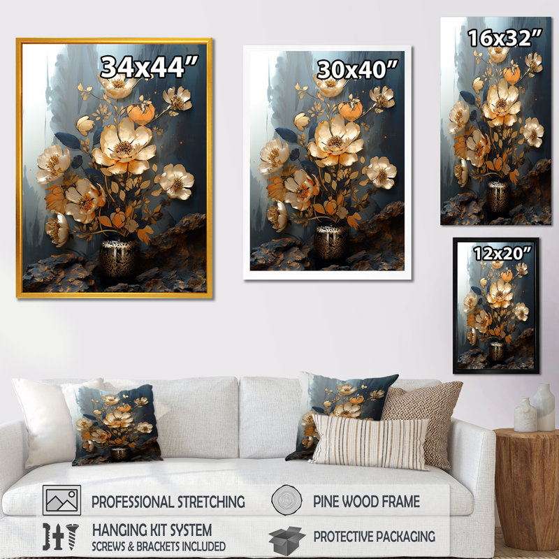 Golden Poppy Meadows II - coquelicots, art mural, Cadre flottant noir, H 32 po x l 24 po x P 1 po