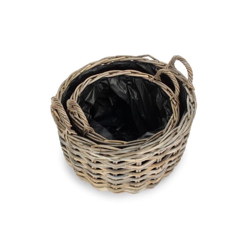 Bloomsbury 2 Piece Wicker Curved Base Rattan Planter Set with Lining