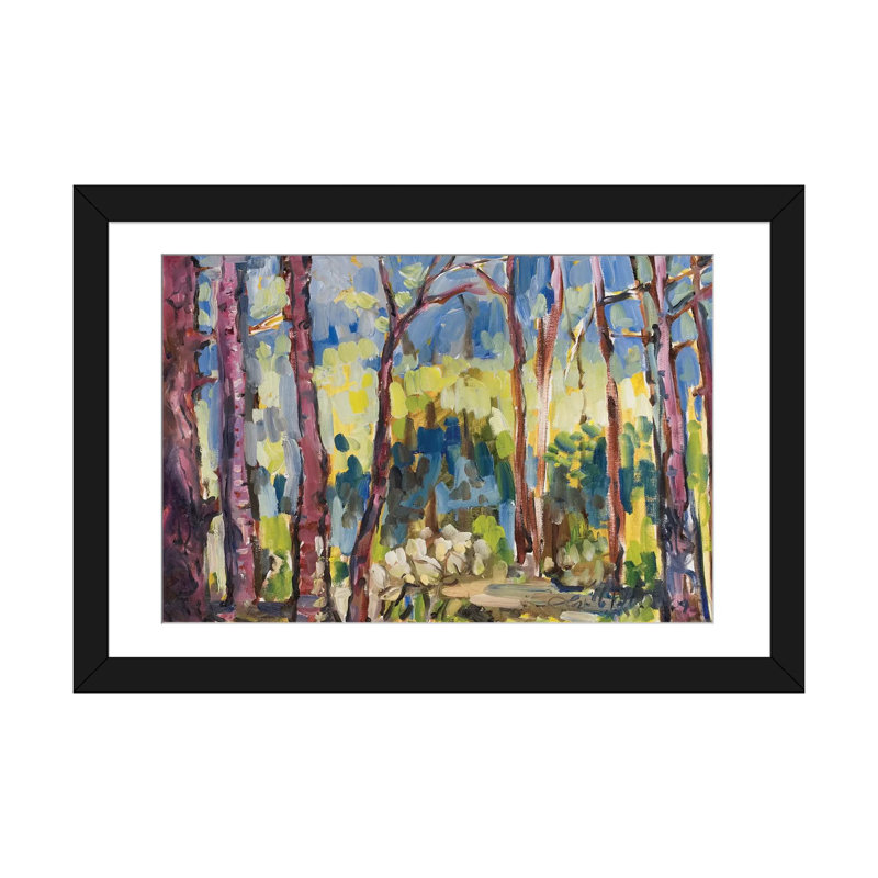 Impression sur toile brossy treeline i, H 16 po x l 24 po x P 1 po, Papier d'art encadré noir, Blanc
