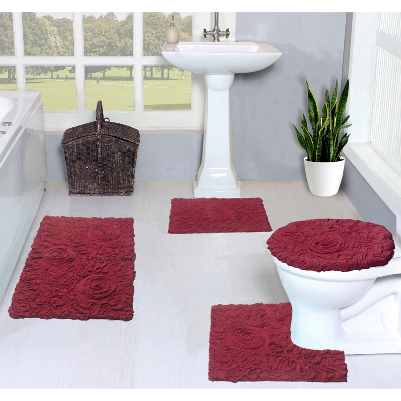 Alamanno 4 Piece Bath Rug Set, Red