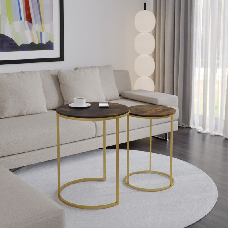 Shalyssa Solid Wood Coffee Table, Gold, Rustic Brown