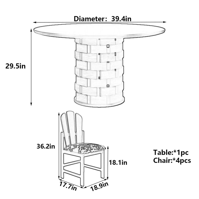 Table de salle à manger French French, H 29,5 po x L 39,4 po x l 39,4 po