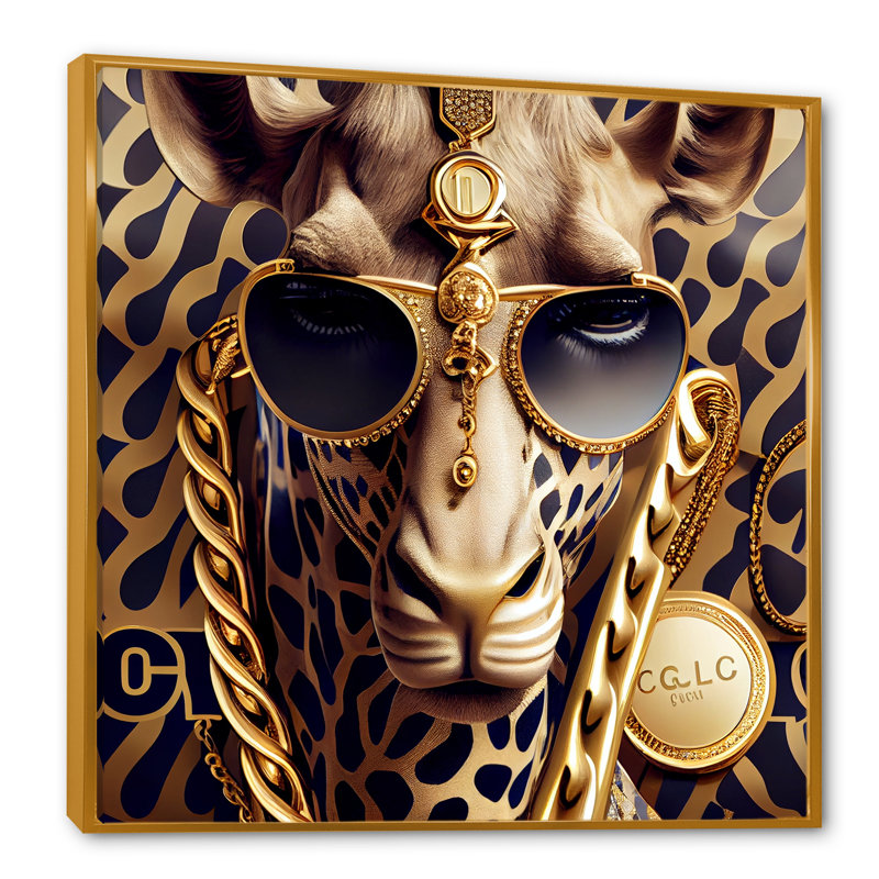 «Celebrity Fashion Girafe I», reproduction sur toile, H 30 po x l 30 po x P 1 po, Toile avec cadre flottant or