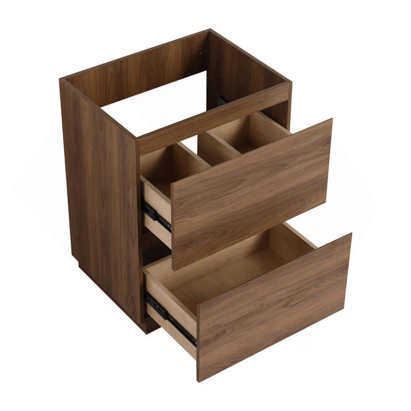 Meuble-lavabo sur pied 24 po avec tiroir double, armoire de salle de bain autoportante, bois d'ingénierie, brun (meuble-lavabo sans comptoir)