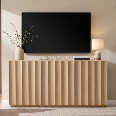 Modern Fluted TV Stand, Entertainment Center for TVs up to 65", with Adjustable Shelves