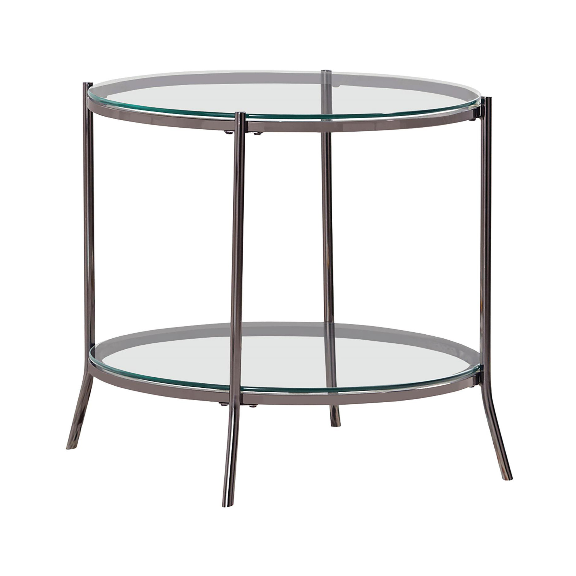Latitude Run® Glass Round End Table with Glass Top in Black Nickel and ...