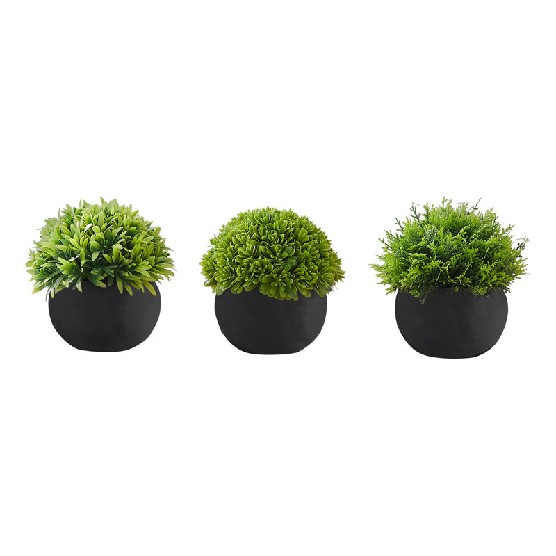 5 po de hauteur avec 3 plantes en gazon artificiel en pots noirs pour la table d'intérieur