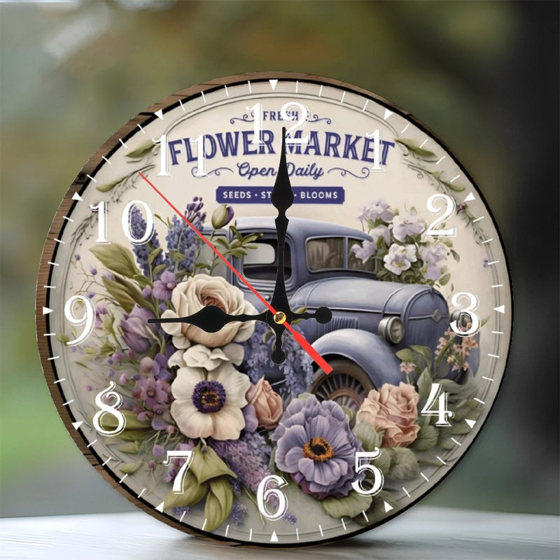 Horloge murale en bois 10 po, mouvement silencieux, à piles (piles AA non incluses), décor artistique, parfait pour les décorations