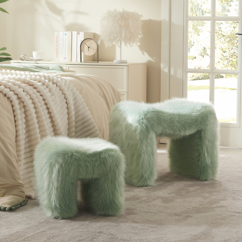 Catargiu 2 - Piece Faux Fur Upholstered Ottoman, Green