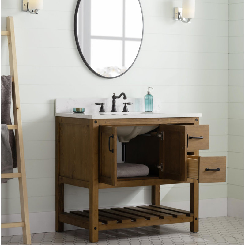 Meuble-lavabo simple 36 po Radstock, Naturel antique, Blanc de Carrare