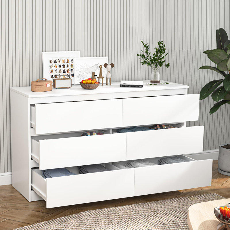 Commode double 6 tiroirs Modern, Blanc / Blanc