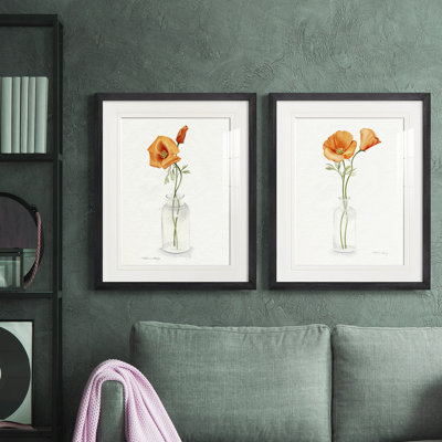" California Poppy Vase I " 2 - Pieces