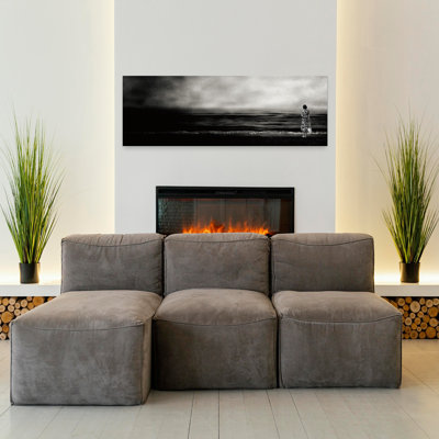 Solitaire, plage, horizon, dramatique, serein, abstrait, art mural côtier